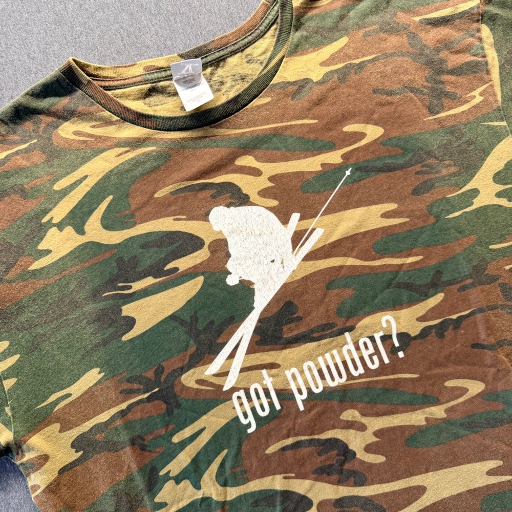 Code V Mens Got Powder? Skiing Camouflage Graphic T-Shirt Woodland Camo 2X